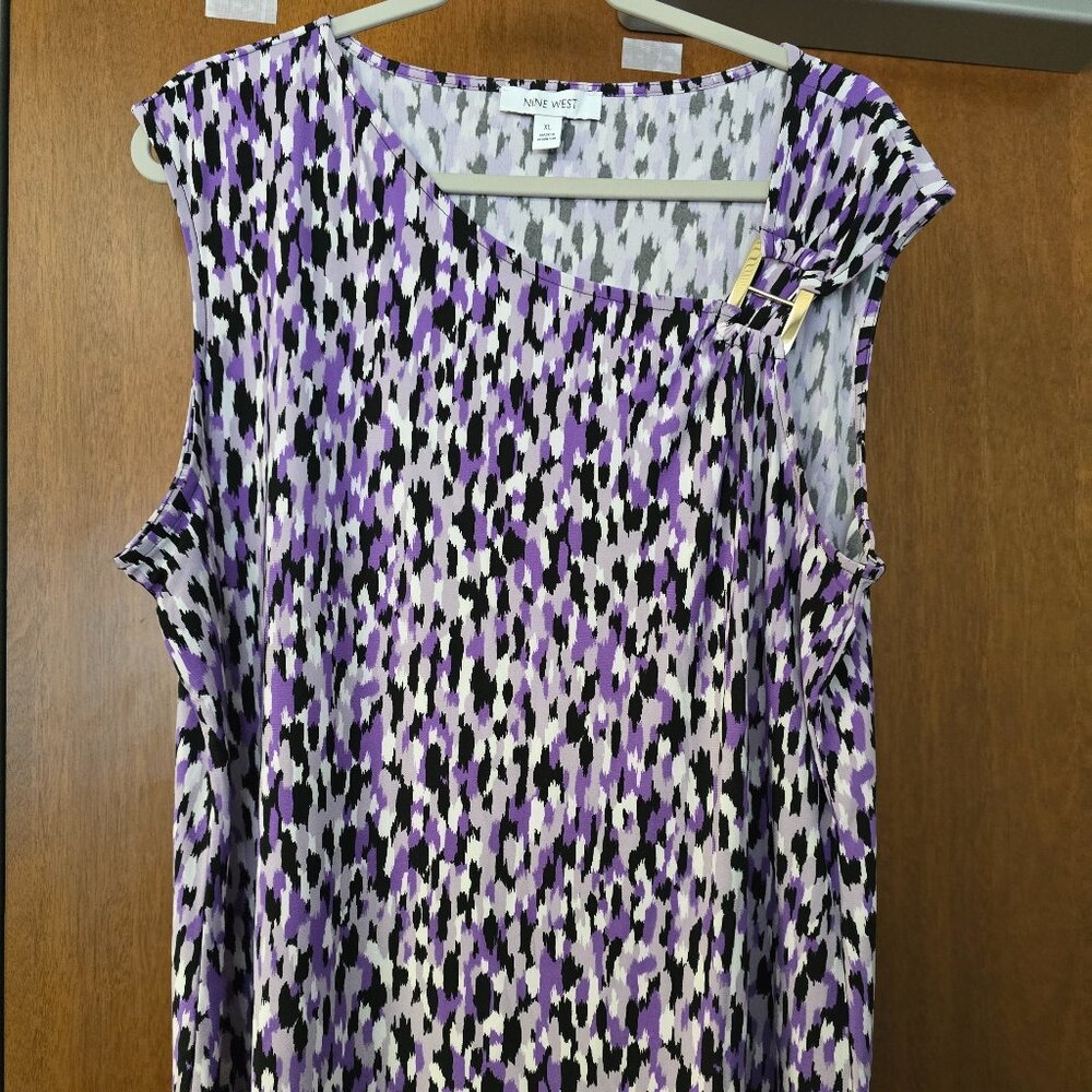 Nine West Purple and Black Patterned Sleeveless Top